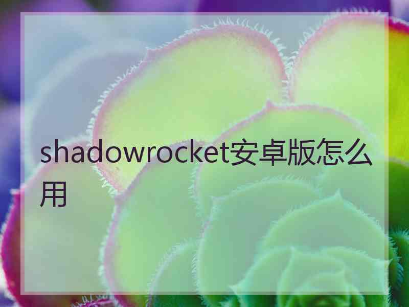 shadowrocket安卓版怎么用